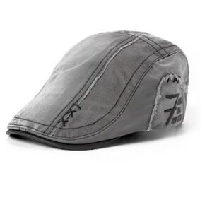 Distressed Cotton Flat Cap with Embroidery Details – Adjustable, Unisex